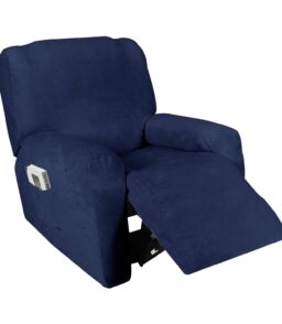 Golden Linens One Piece Recliner Chair Velvet Fabric Stretch 4 Way Furniture Slipcovers with Remote Pocket. Furniture Protector. Fit Most Recliner
