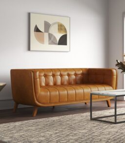 Ardrie 86'' Genuine Leather Flared Arm Sofa