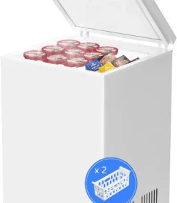 3.5 Cubic Feet Chest Freezer with 2 Removable Baskets Free Standing Top Open Door Compact Freezer with Adjustable Temperature for Home/Kitchen/Office/Bar (3.5 Cubic Feet. White)