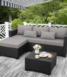 Rattaner Outdoor Furniture Set 3 Pieces Wicker Patio Furniture Outdoor Sectional Patio Couch Outdoor Coffee Table with Storage All-Weather Non-Slip Cushions Waterproof Covers