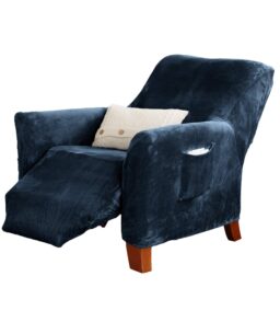 Velvet Stretch Slipcover - Gale Collection Recliner / Dark Denim Blue