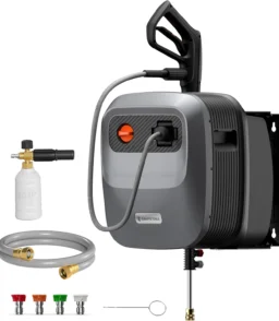 Pressure Washer G20 Pro. 2500 PSI 2.2 GPM. 180° Wall Mounted Power Washer. Auto-retract with 65FT Hose Reel. 5 Nozzles for Floor/Cars/Fences/Patios. Dark Silver