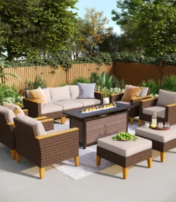 Wicker 9 - Person Garden Lounge Set with Cushions