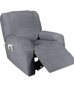 Golden Linens One Piece Recliner Chair Velvet Fabric Stretch 4 Way Furniture Slipcovers with Remote Pocket. Furniture Protector. Fit Most Recliner