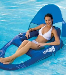 SwimWays Spring Float Recliner Pool Lounge Chair with Sun Canopy. Blue