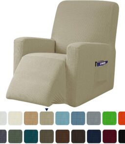 Subrtex Recliner Chair Cover Reversible Recline Sofa Slipcover with Side Pockets (Small. Khaki). Bronze