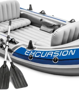 Excursion Inflatable Boat Series: Includes Deluxe 54in Boat Oars and High-Output Pump – SuperTough PVC – Adjustable Seats with Backrest – Fishing Rod Holders – Welded Oar Locks
