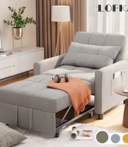 Lofka Chair Bed. Convertible Sofa Bed Couch Recliner Single Bed for Living Room/Office/Bedroom. Light Gray