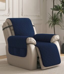 Subrtex 1-Piece Reversible Quilted Recliner Chair Cover with Elastic Adjustable Strap.Small. Navy. Size Two Sizes for The Perfe