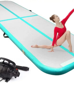 FBSPORT Inflatable Gymnastics Tumbling Mat 20 ft x 3ft x 4 in Green