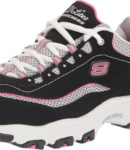 Skechers womens D'lites - Life Saver Memory Foam Lace-up Sneaker.Black/White/Pink.10 XW US | Fashion Sneakers