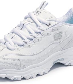 Skechers Women's D'Lites Fresh Start Memory Foam Lace-up Sneaker.White Silver.10 W US | Fashion Sneakers