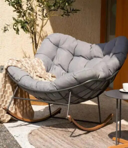 Oversized Indoor/Outdoor Rocking Egg Chair With Cushioned Upholstery