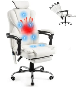 AECOJOY Office Chair with 7 Points Vibration Massage&Heat. Adjustable Ergonomic Recliner. Cream White