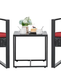 3 Pieces Patio Set Outdoor Wicker Furniture Sets Modern Rattan Chair Conversation Sets with Coffee Table for Yard and Bistro (Black)