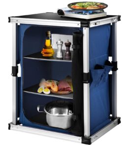 Camping Kitchen Station Aluminum Folding Cook Table. 24.81 x 3.94 x 20.87 Inches. 3-Tier Storage - Blue