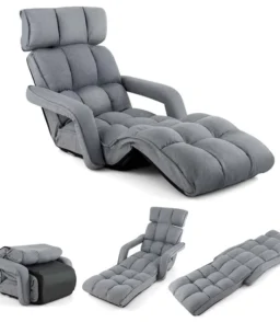 6-Position Adjustable Floor Sofa Bed. Folding Lazy Sofa Chaise Lounger Recliner with Armrests & Footrests for Living Room. Bedroom & Gaming