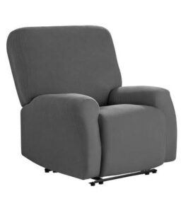 Mainstays Herringbone Stretch-to-Fit Fabric Recliner Slipcover. Stain Protection. 4-Piece. Charcoal