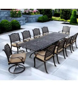 Darlee Nassau 11-Piece Cast Aluminum Outdoor Dining Set With 8 Chairs. 2 Swivel Rocker Chairs And Extendable Table - Antique Bronze