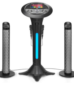Portable WiFi Karaoke Machine With 7in Touchscreen. Built-In Speaker And 2 Wired Microphones - Black Pedestal
